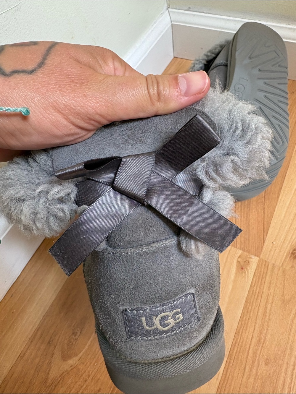 UGG Kids Short Gray Shearling-Lined Boots - Picture 8 of 8